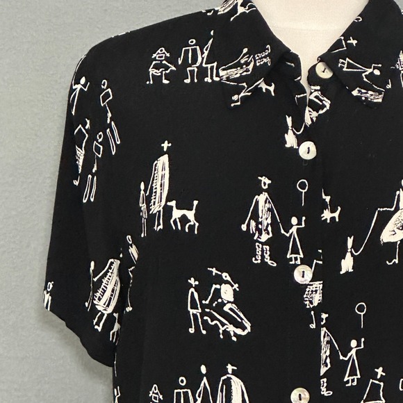 VTG DAVID DART Womens Dress M Retro Whimsical People Dogs Figural Artsy Teacher - Picture 3 of 12